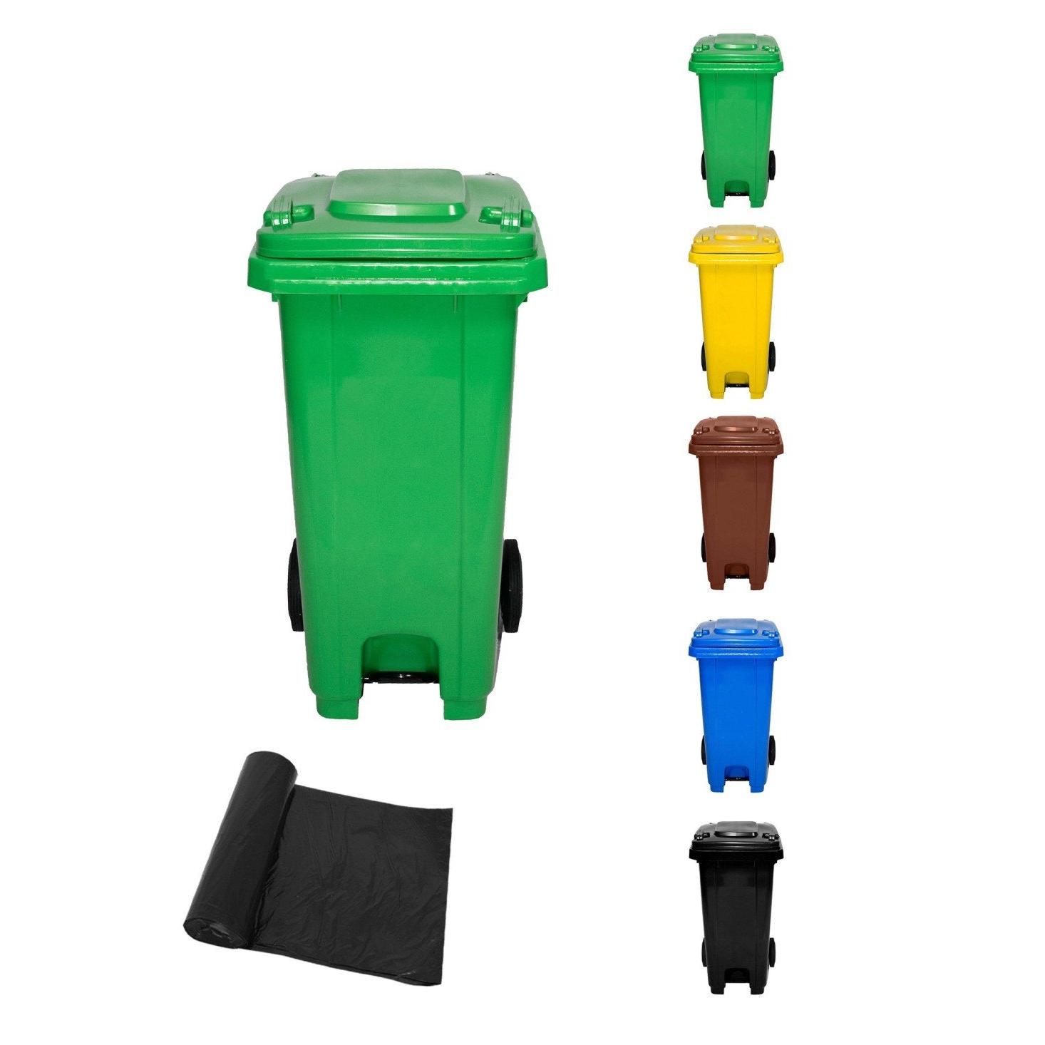 Cubo de Basura  120 Litros con Pedal y Ruedas |  Contenedor de Basura Robusto con PEDAL