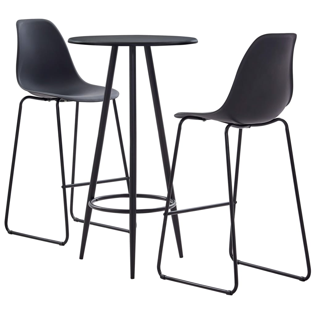 vidaXL Juego de mesa alta y taburetes 3 piezas plástico negro