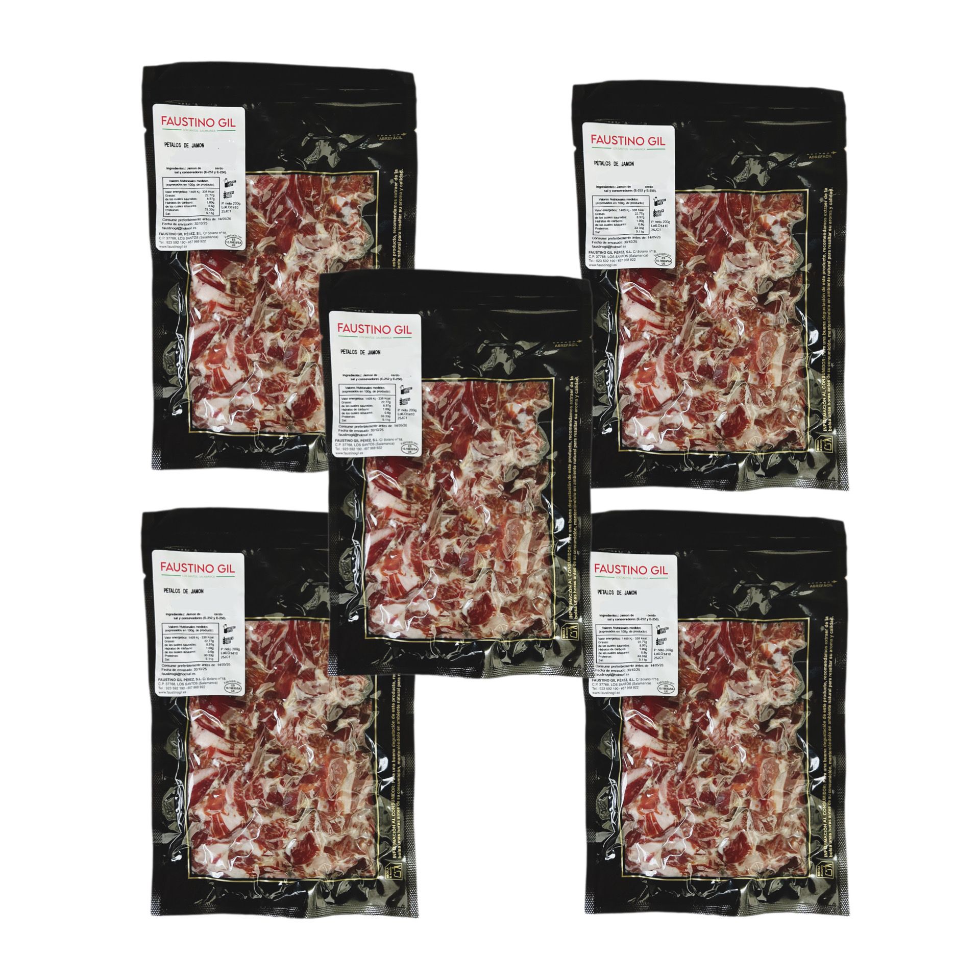 Virutas de  Jamón  Ibérico cebo 1Kg  - 5 unidades de 200g - Lonchas de jamón -  Ibéricos Faustino Gil -