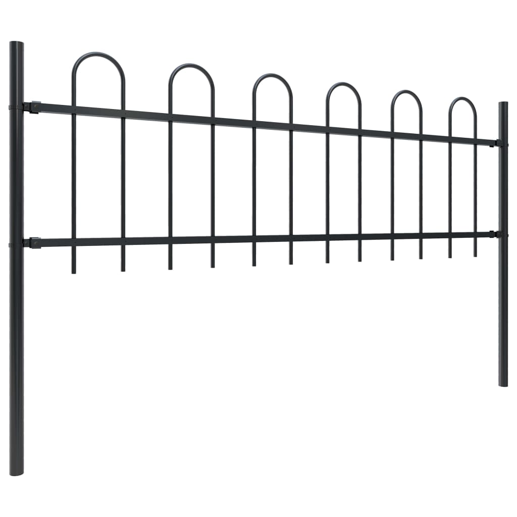 Vidaxl Valla de Jardín con Puntas de Aro de Acero Negro - Altura 0,6 M - Longitud 1.7 M