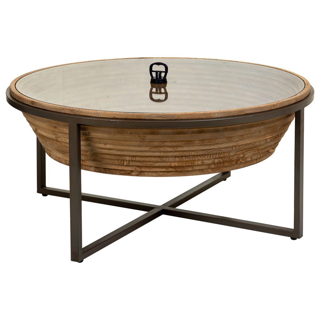 Wonderlust Deco - Mesa de centro de madera, metal y cristal marron D102x46 Marrón D102x46h cm