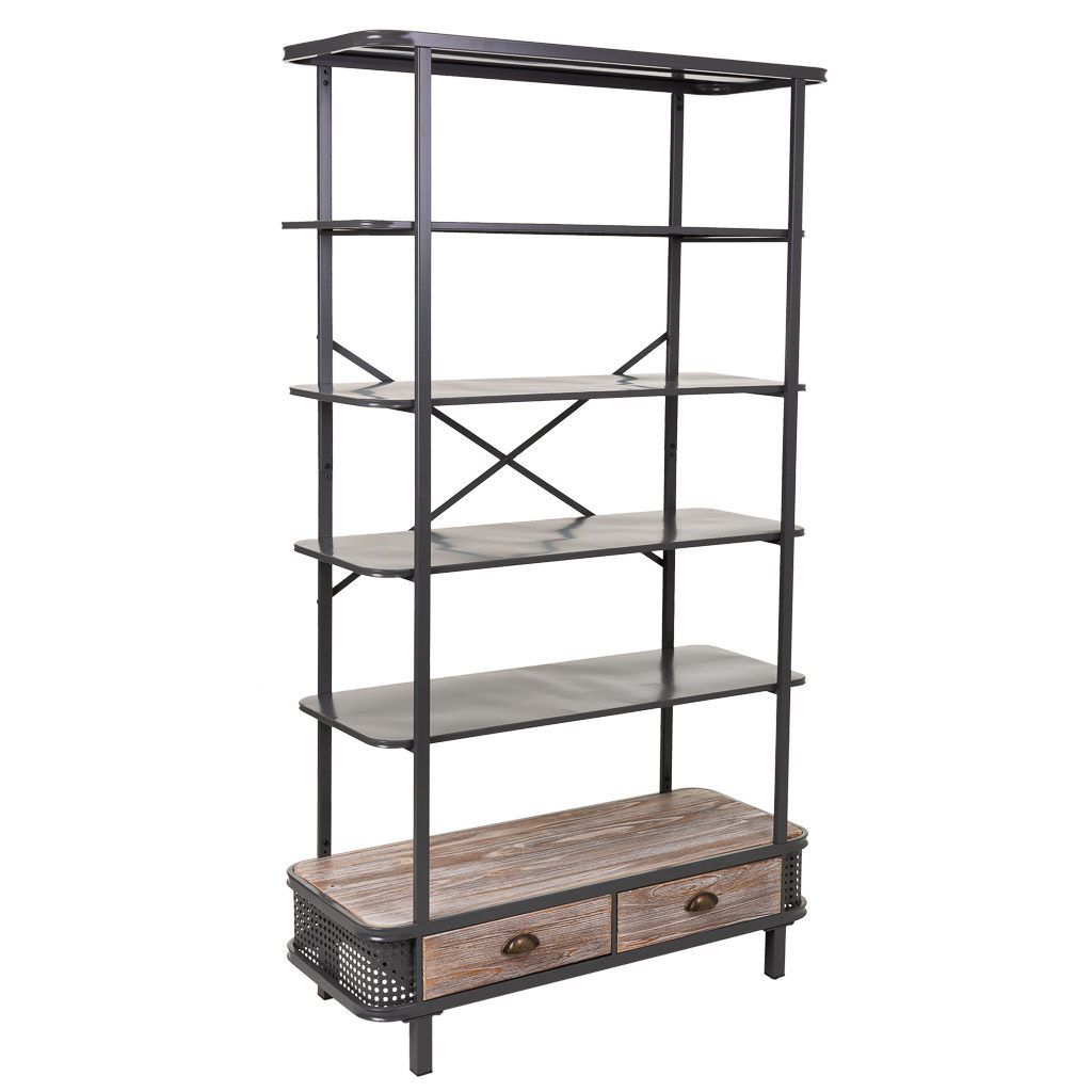 Estanteria De Metal Y Madera De 5 Baldas Y 2 Cajones Gris 40x100x181cm, El mejor complemento para tu hogar