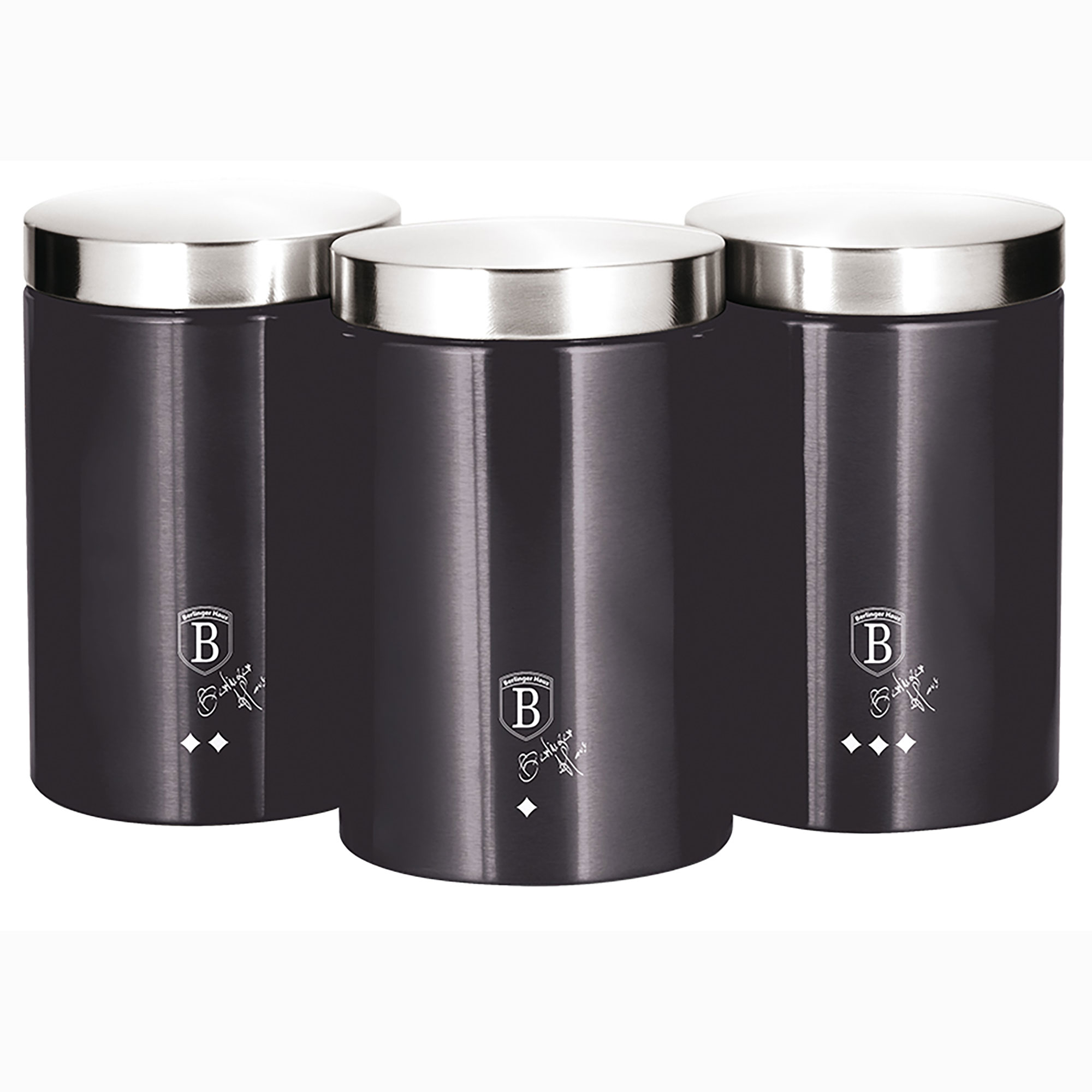 Berlinger Haus Carbon Pro Set 3 Botes Cocina Almacenaje Acero Inoxidable, Diseño Moderno, Ø11x17,8cm Especias, Té ,Café, , Gris Oscuro