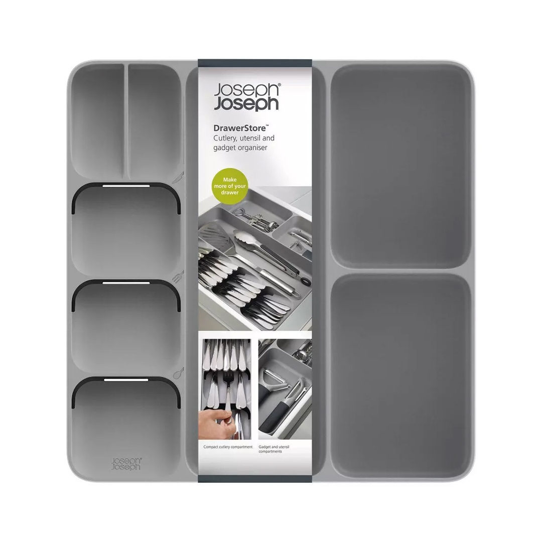Joseph Joseph DrawerStore Organizador de Cubertería y Utensilios, 5 compartimentos para cubiertos, gris