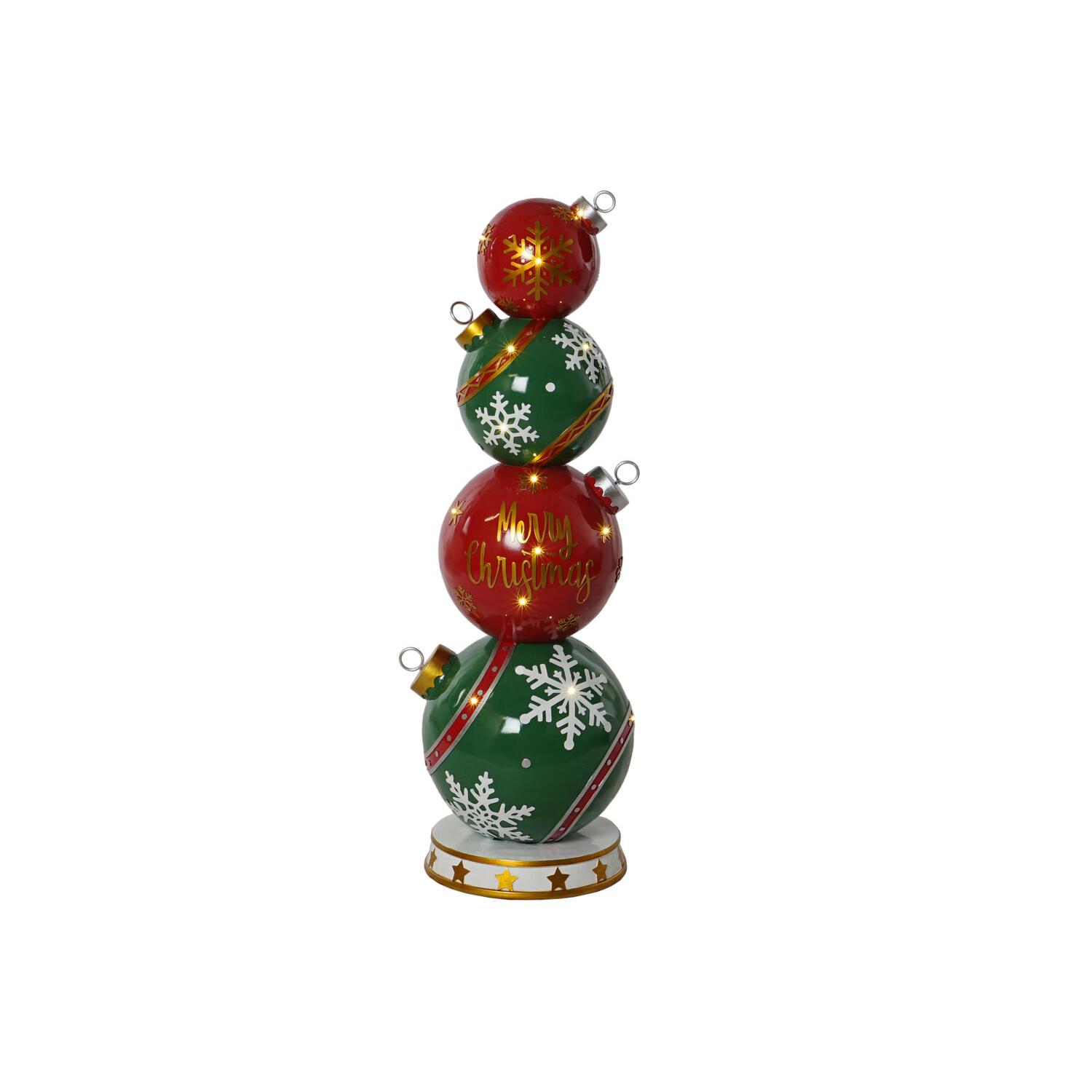 Figura Led Resina 35X35X108,5 Bolas Rojo, Decoracióna de navidad para todos los hogares, Navidad Tradicional