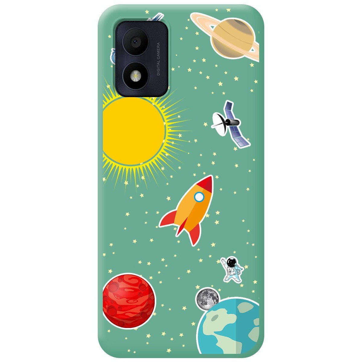 Funda Silicona Líquida Verde para Alcatel 1B 2022 diseño Espacio Dibujos
