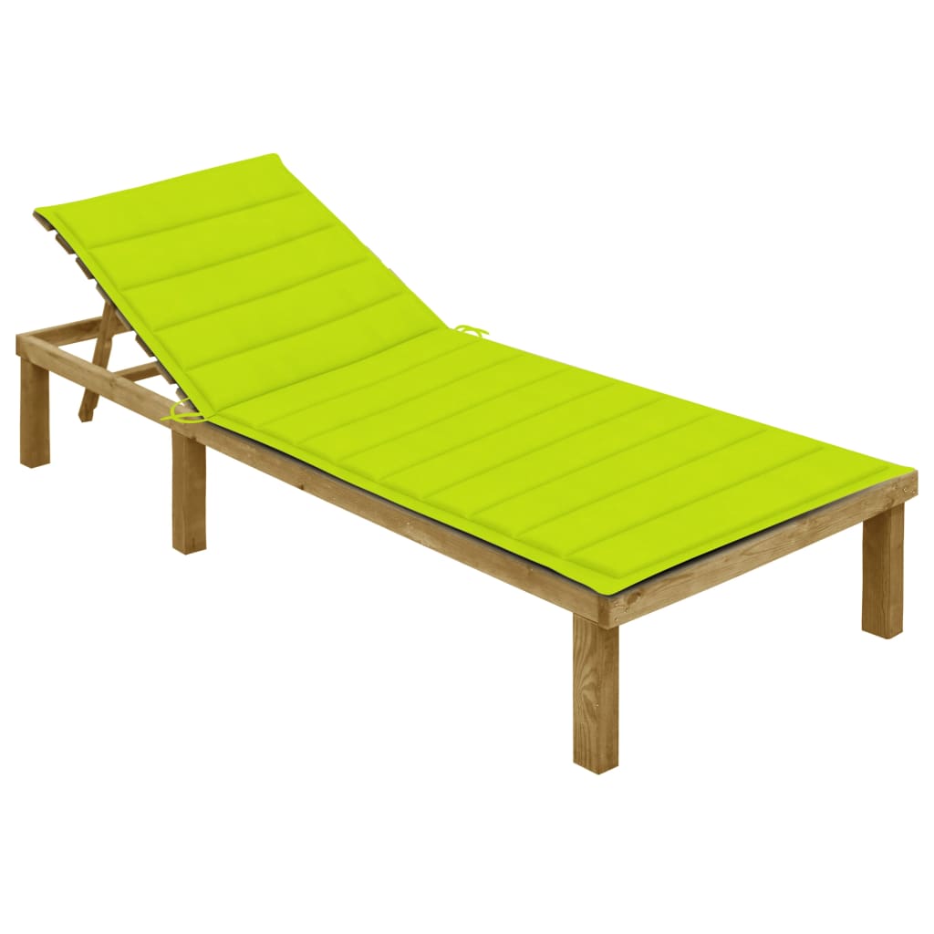 vidaXL Tumbona con cojín madera de pino impregnada en color Negro/Verde brillante/Estampado cuadros rojos y más | acolchados duraderos para sofás de jardín terraza exterior