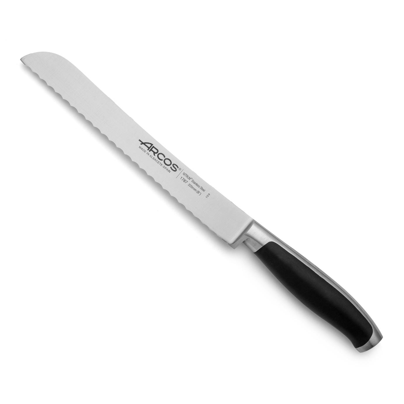 Arcos Cuchillo para pan con Hoja Acero Inoxidable Nitrum 220 mm. Obtenga una gran variedad cortes parau comida. Cuchillo ideal para uso doméstico diario. Serie Kyoto. Color negro.
