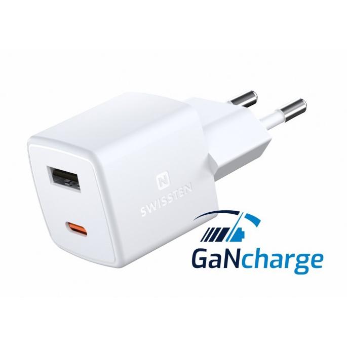 Swissten Mini Gan Cargador de Viaje USB-C y USB 30W de Entrega de Energía