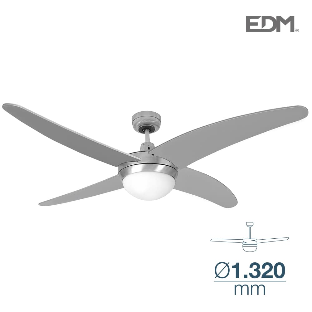 Ventilador de techo modelo caspio plateado/niquel potencia: 60w aspas: ø132cm con mando a distancia edm