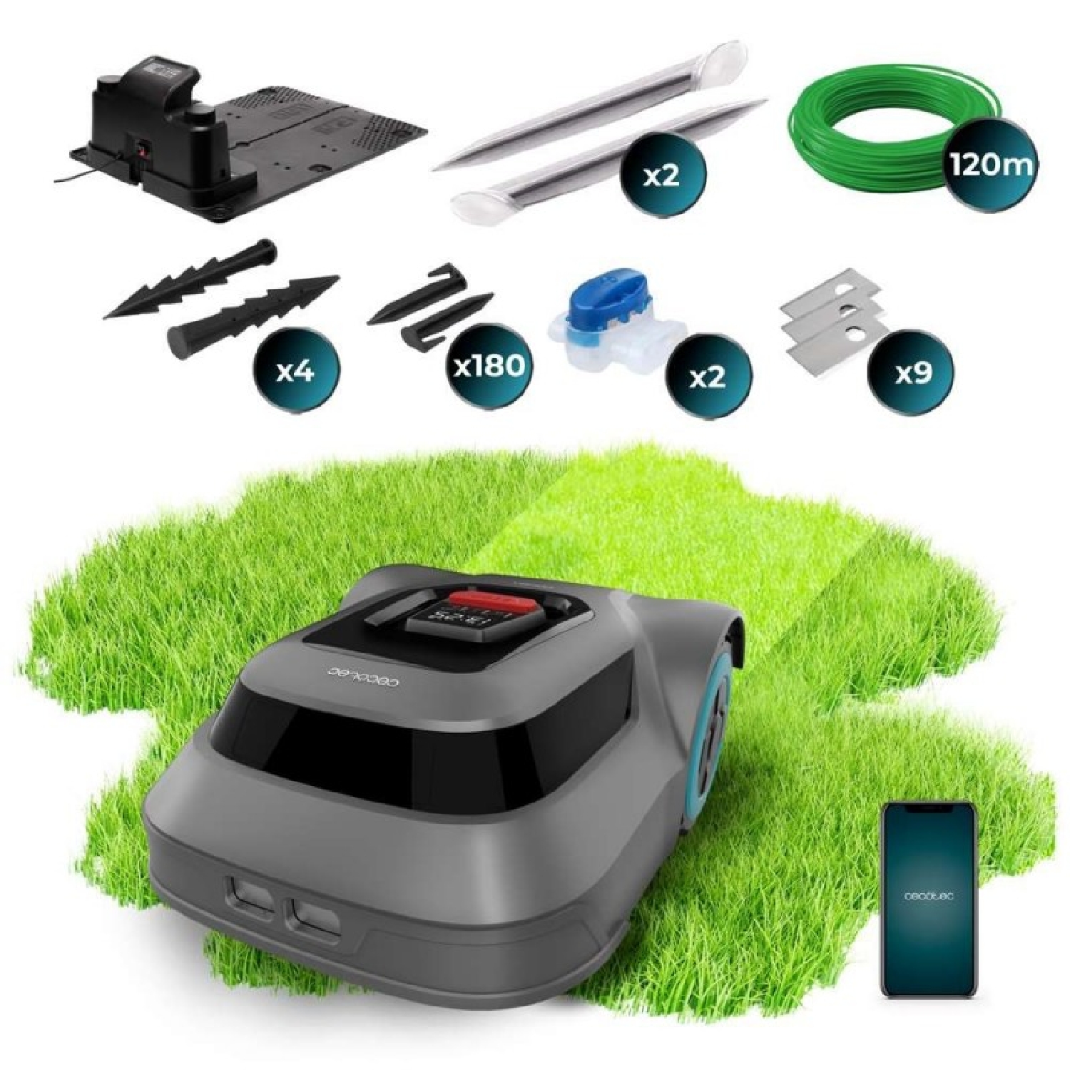 Cecotec Robot Cortacésped sin Cable para 500m2 Conga Grasshopper 500 Map Connected. Motor Digital Brushless, App