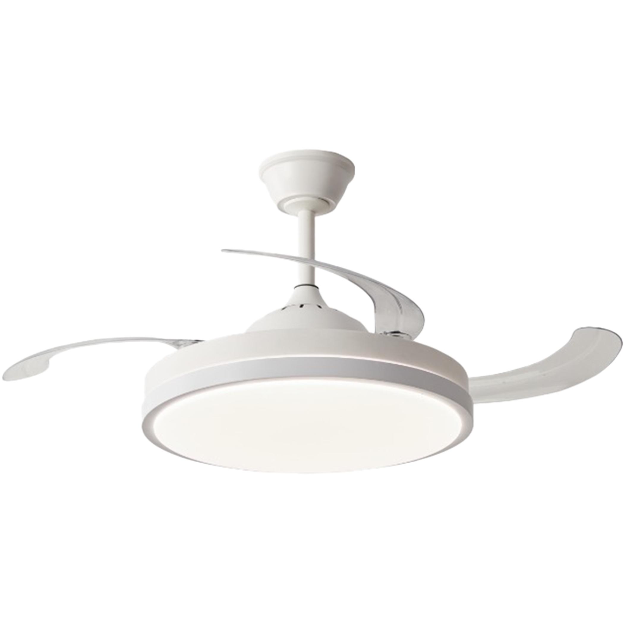 NARVI Ventilador de techo color blanco,  3 Palas retráctiles transparentes, Motor DC, Luz LED 45W x2 , Regulable en Intensidad y Color, con Memoria y Mando a distancia. REF. EDIMBURGO 1854 WH