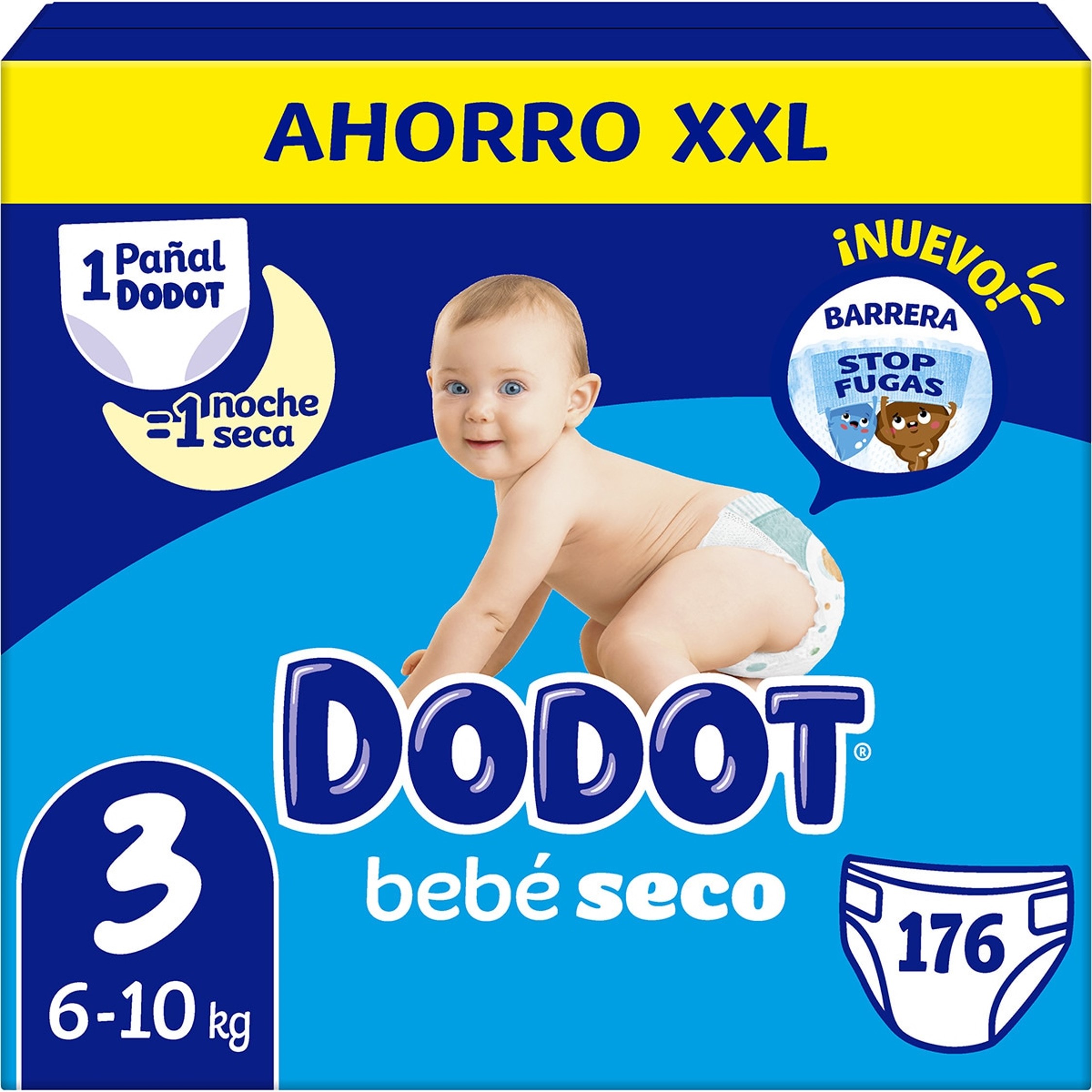 Dodot Bebé Seco, Formato XXL, Tallas 3 a 7. Pañales Bebé con Triple Sistema de Protección Antifugas, Nº 1 Ultra Seco, Triple Capa Absorbente, Piel de tu Bebé Seca hasta 12h.