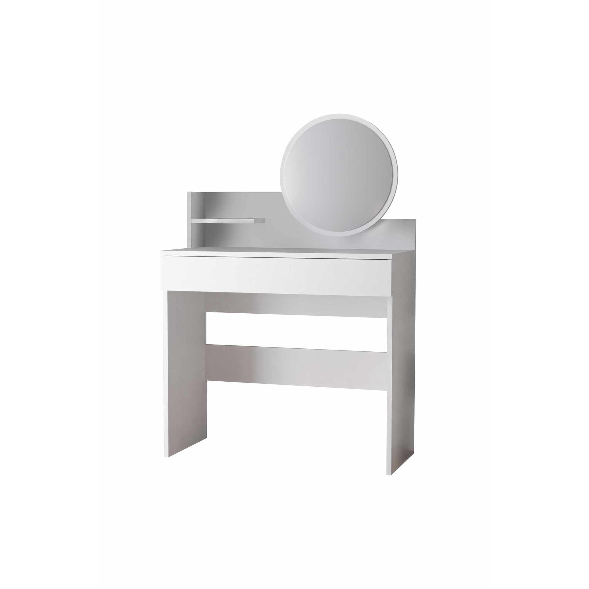 Habitat y Jardin - Tocador "Harmony Mini Round" con espejo de madera - 90 x 40 x 133 cm - Blanco