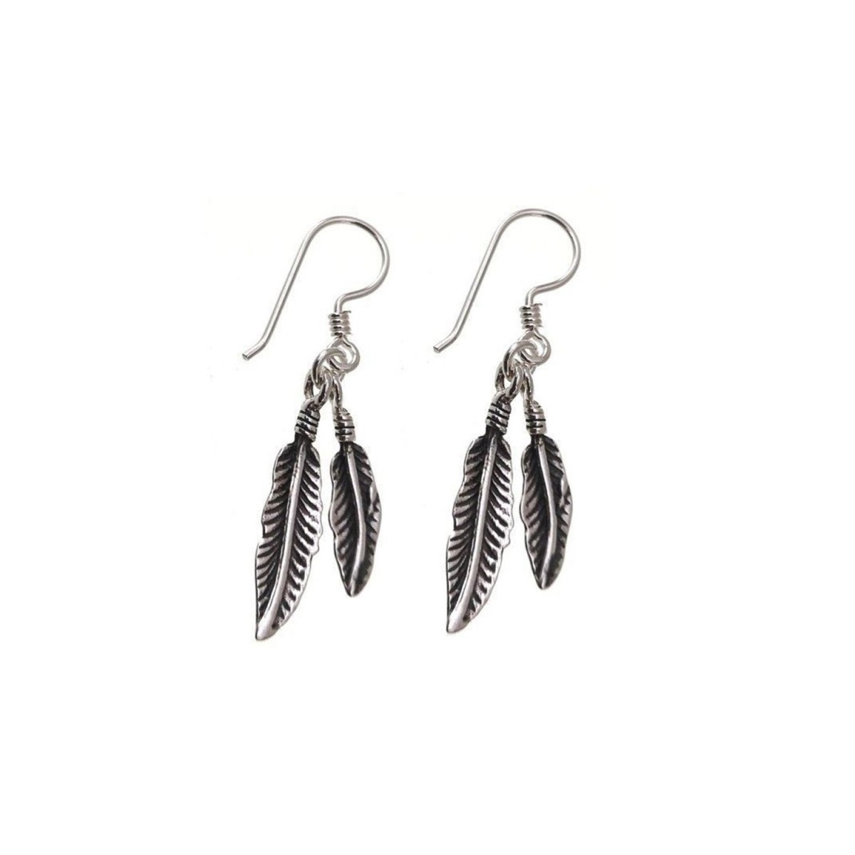 Pendientes plata Ley 925m oxidada largos 40mm. motivo plumas cierre hippie mujer