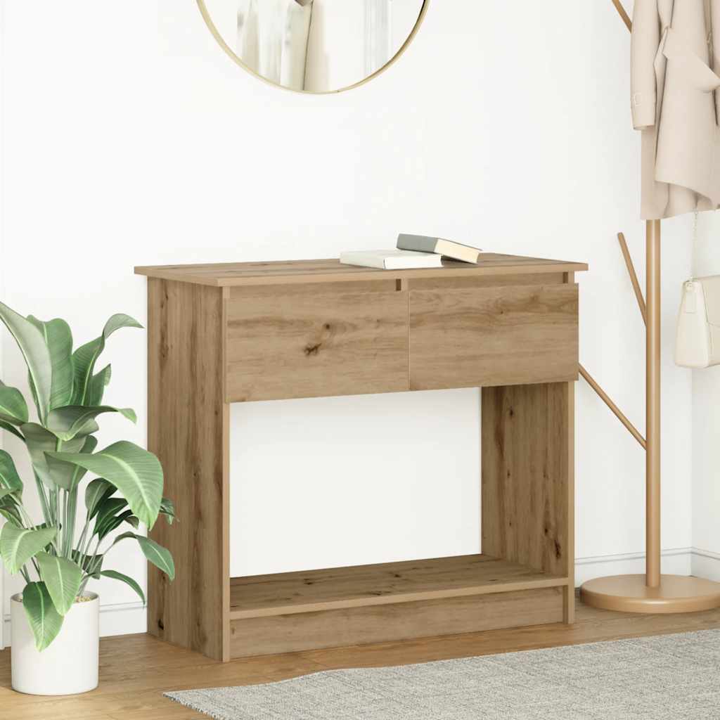 vidaXL Mesa consola con cajones roble marrón 85,5x38,5x74,5 cm en color Marrón roble/Roble ahumado/Negro y más | estructura resistente ideal para salón dormitorio o estudio