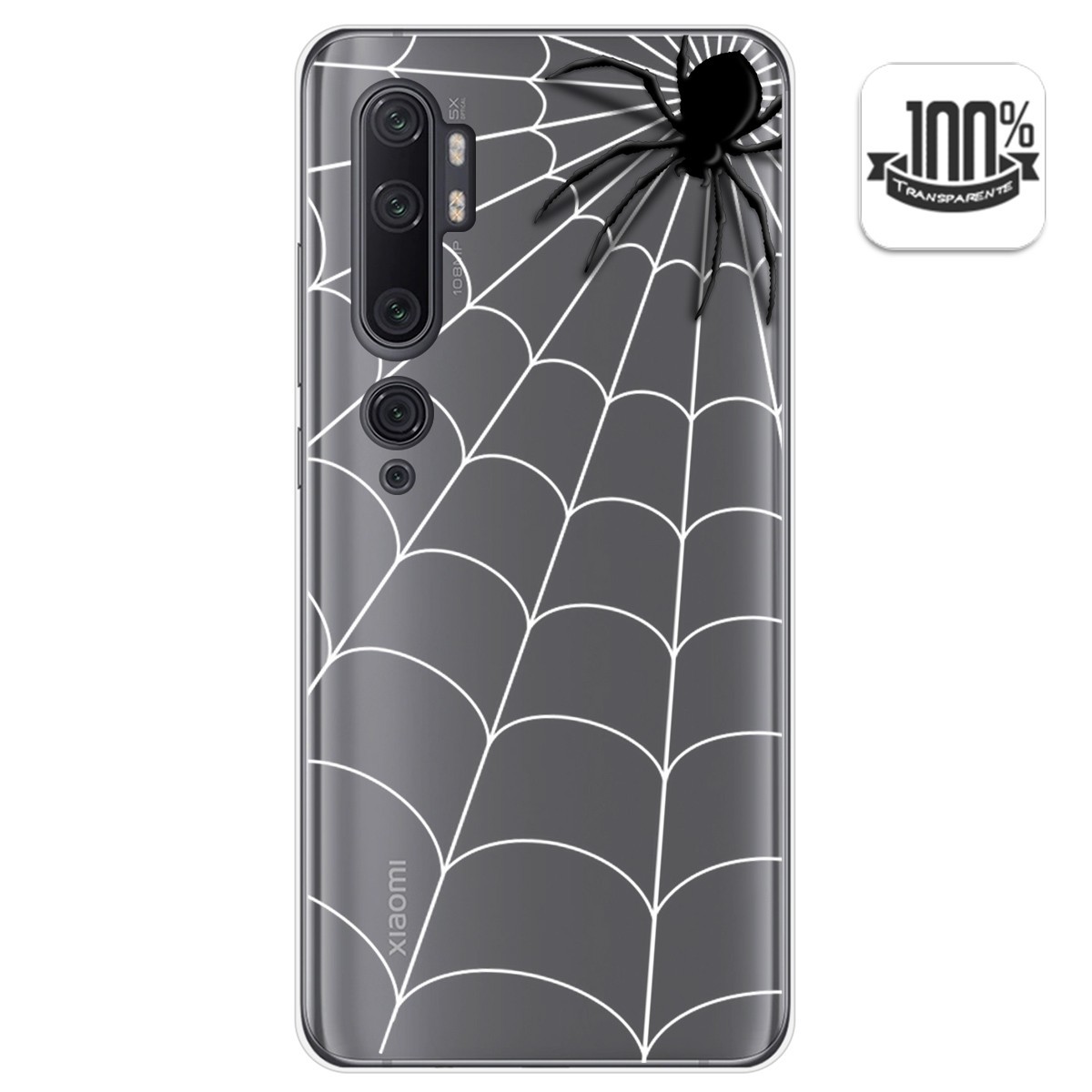 Tumundosmartphone Funda Gel Transparente para Xiaomi Mi Note 10 diseño Araña Dibujos
