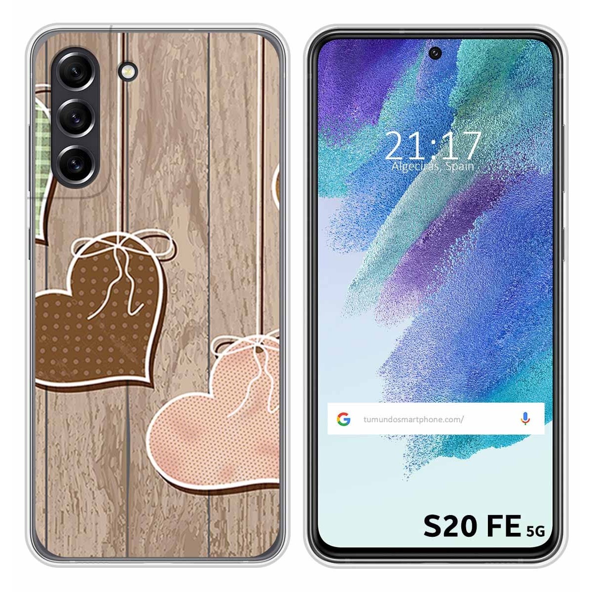 Funda Silicona para Samsung Galaxy S21 FE 5G diseño Corazones Madera Dibujos