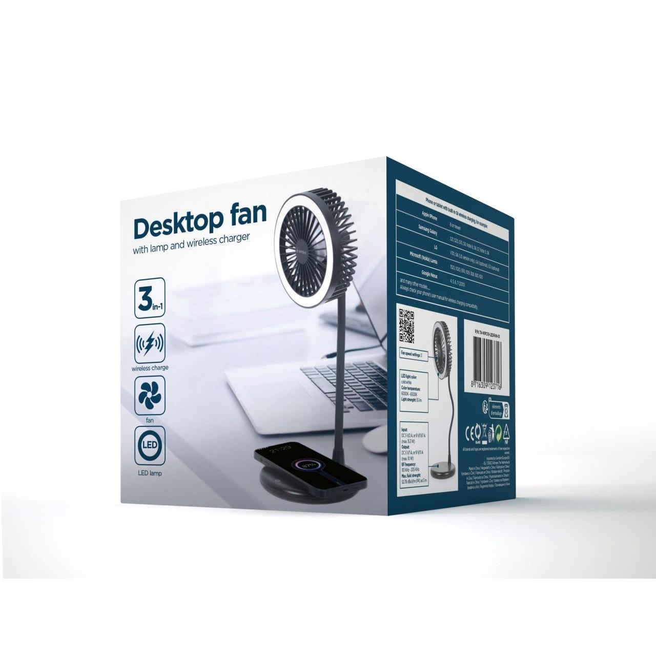 Ventilador De sobremesa Gembird VC12321001 | 15 W, Negro, Carga inalámbrica, Carga rápida, Soporte teléfono