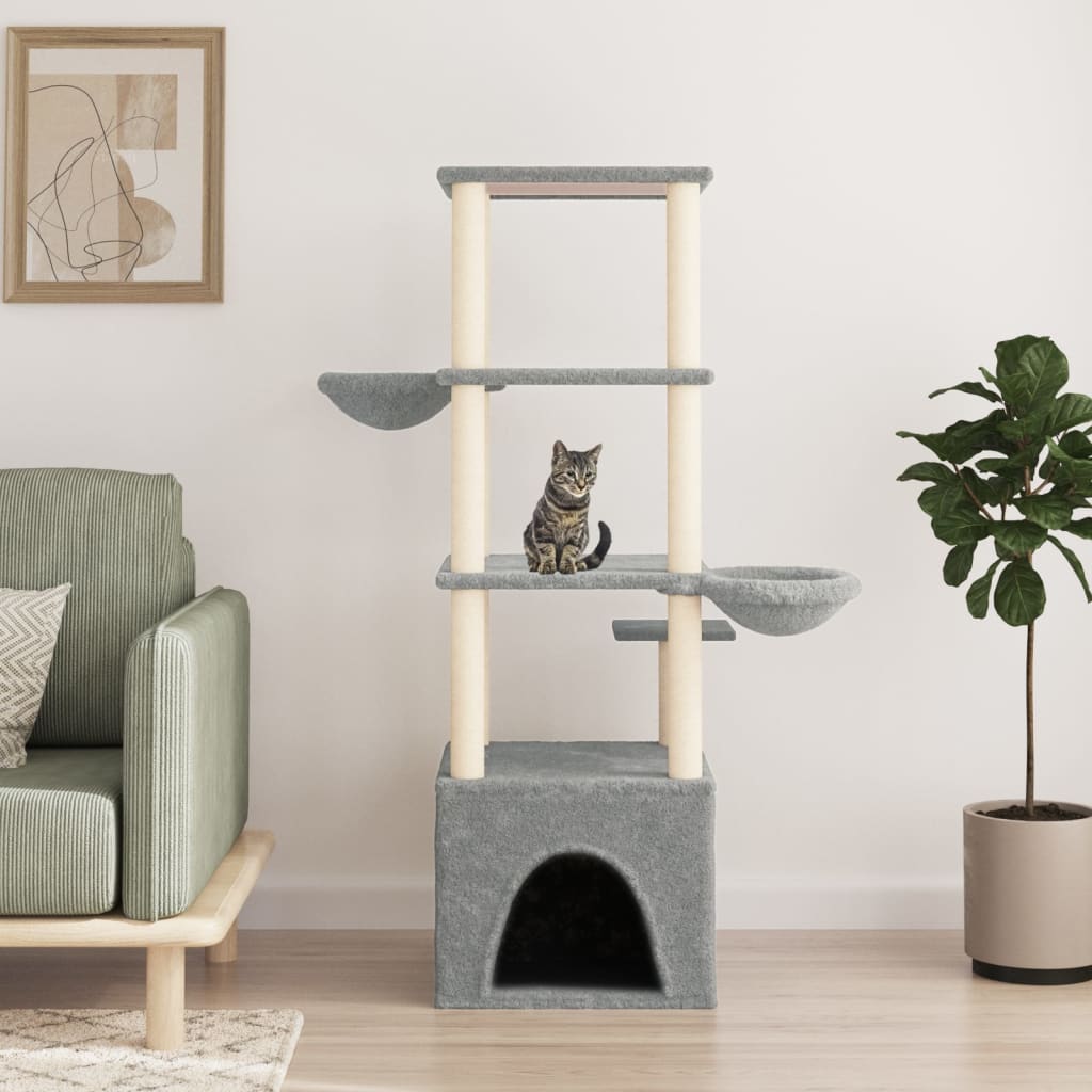 vidaXL Rascador para Gatos con Postes Árbol Torre de Escalada Sisal Color Crema,  Gris claro,  Gris oscuro y mas