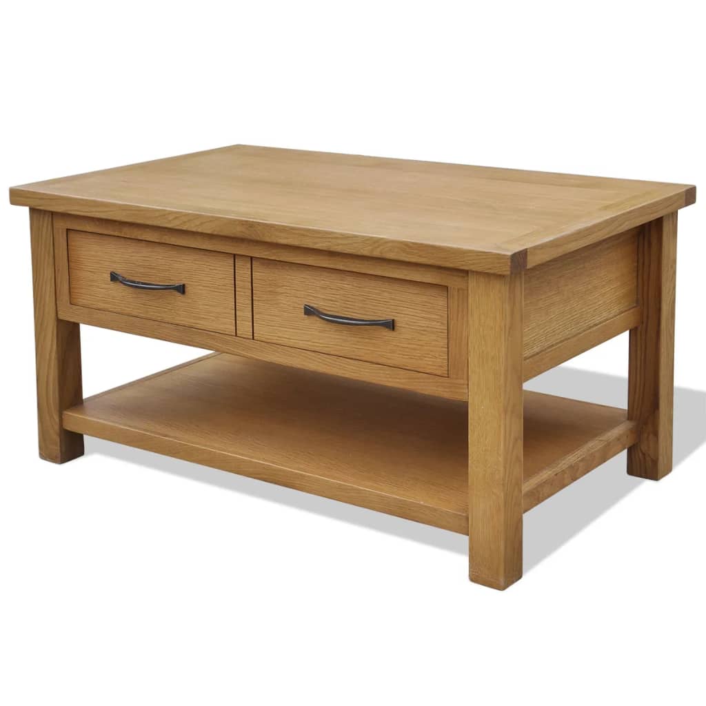 vidaXL Mesa de centro de madera maciza de roble 88x53x45 cm