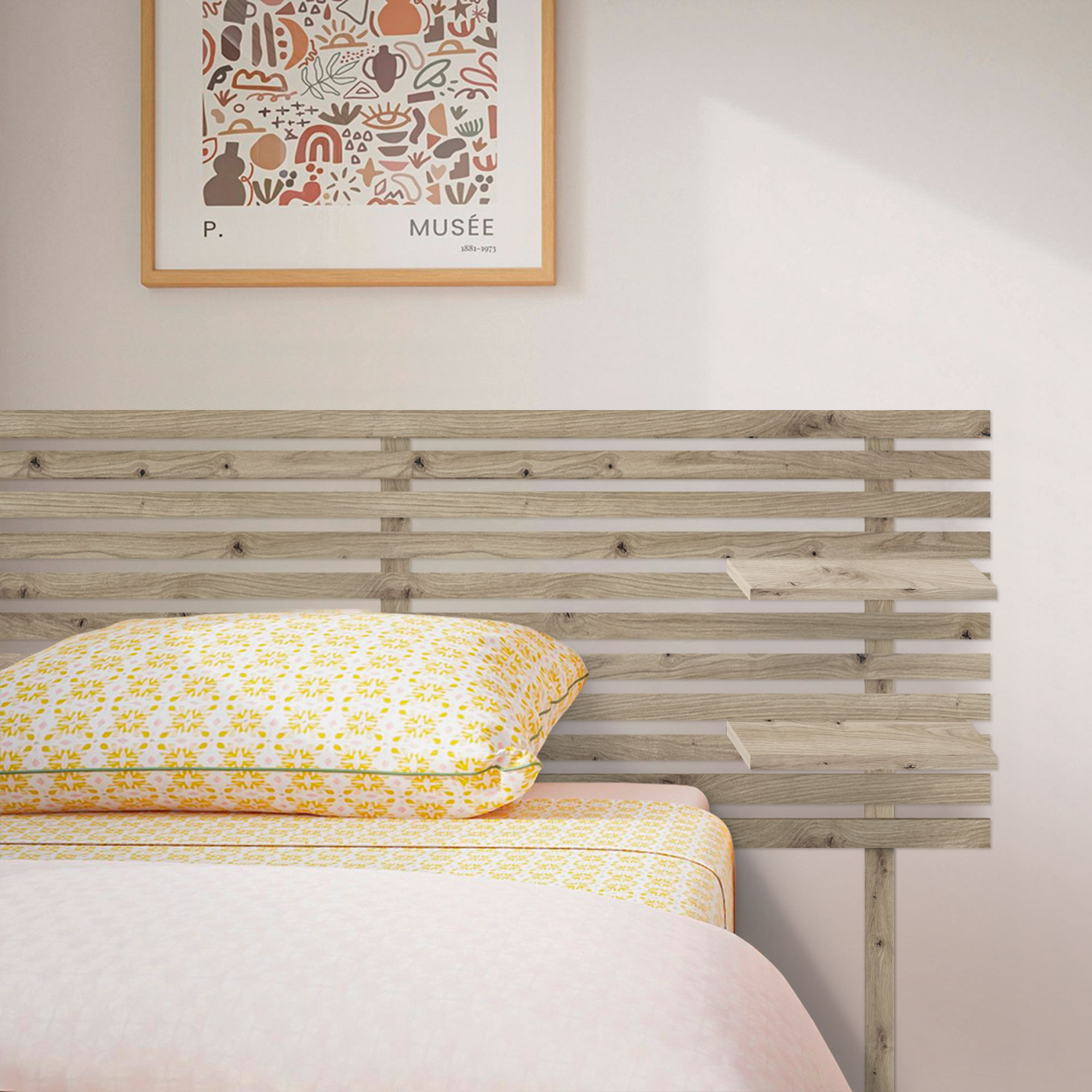 Cabecero con Estantes de Madera reciclada DM Colgante Pared Estilo Palet Japones con Patas
