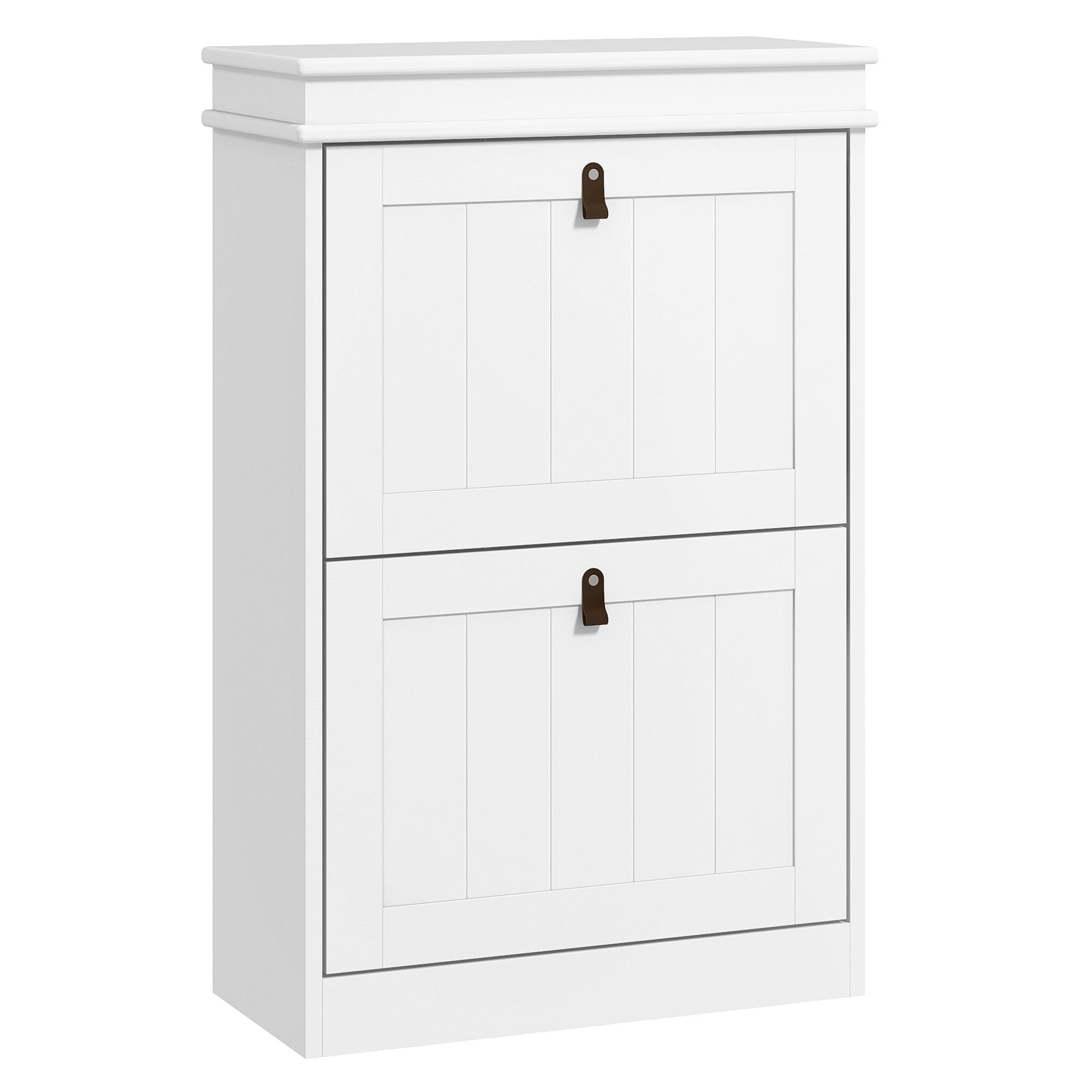 HOMCOM Mueble Zapatero Blanco Zapatero Estrecho con 2 Puertas Abatibles y Estantes Ajustables para 10 Pares de Zapatos para Recibidor Pasillo 54x24x82,5 cm/