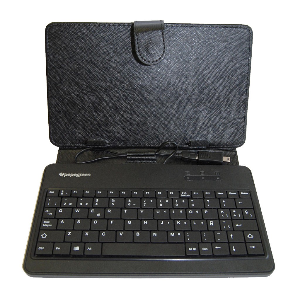 Powergreen Funda Tablet 10in con Teclado USB y Piel Sintética Ajustable en Negro