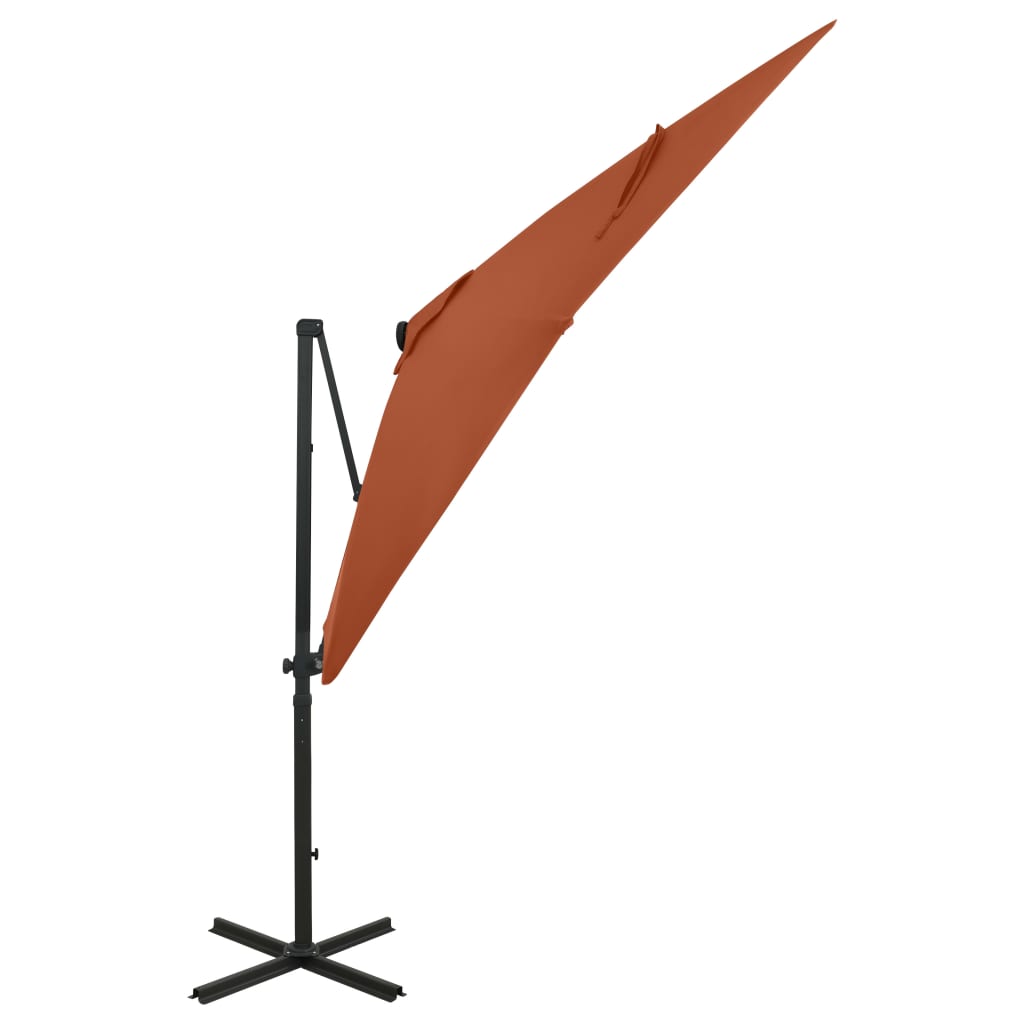 vidaXL Sombrilla voladiza con poste y luces LED 250 cm Color Arena, Verde, Antracita