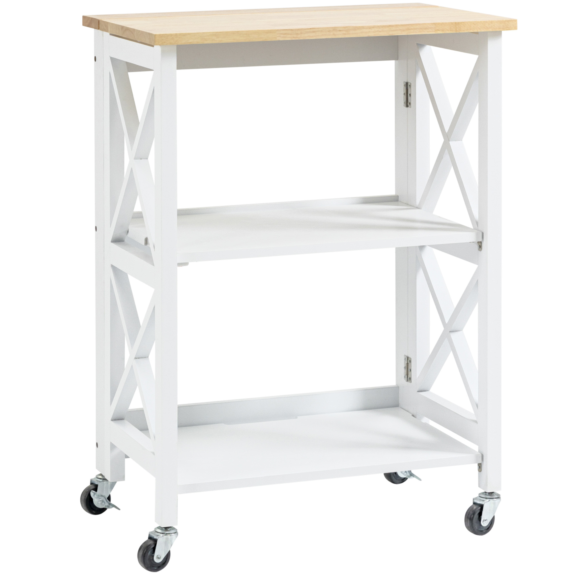 HOMCOM Carrito de Cocina Plegable Carro Auxiliar con Ruedas Carro Verdulero con 2 Estantes para Comedor Carga 40 kg 60x40x84 cm Blanco