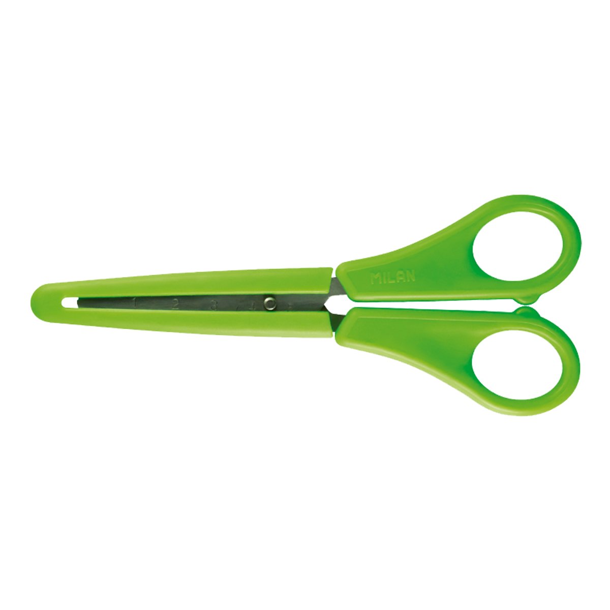 MILAN - Tijeras Escolares de 14.7 cm con Punta Redonda y Funda. Verde
