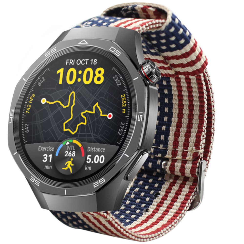 Correa de nylon para Garmin Vivoactive 4 / Hua Watch GT 5 - 46mm / GT 5 - 46mm / GT 4 - 46mm / Amazfit GTR 4 / Bip 5, Colores Bandera Estados Unidos EEUU Ancho 22mm