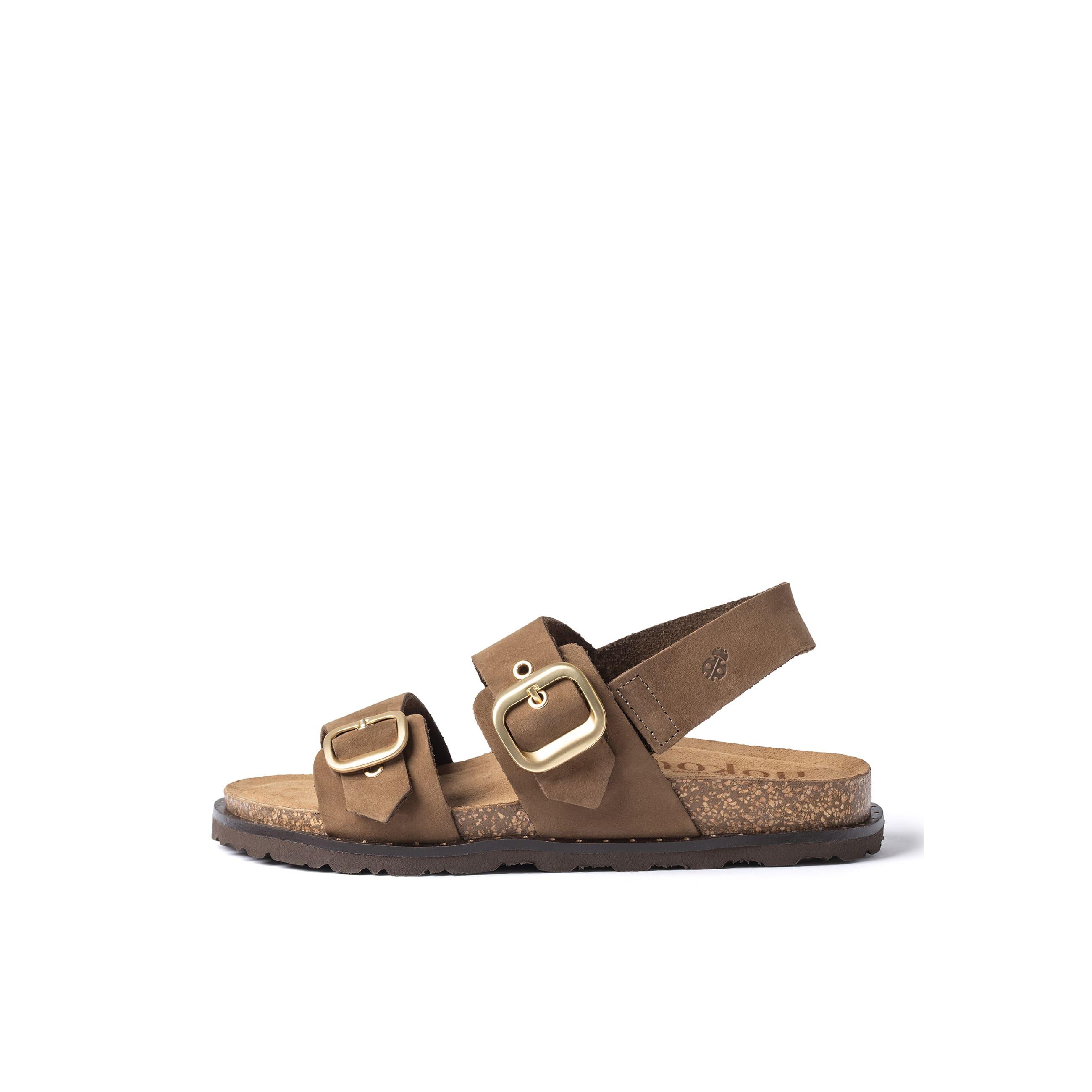 YOKONO sandalia plana BOLUS-252 MARRÓN CLARO | Zapatos mujer Primavera-Verano | Piel vacuna  Nobuck | 3 CM
