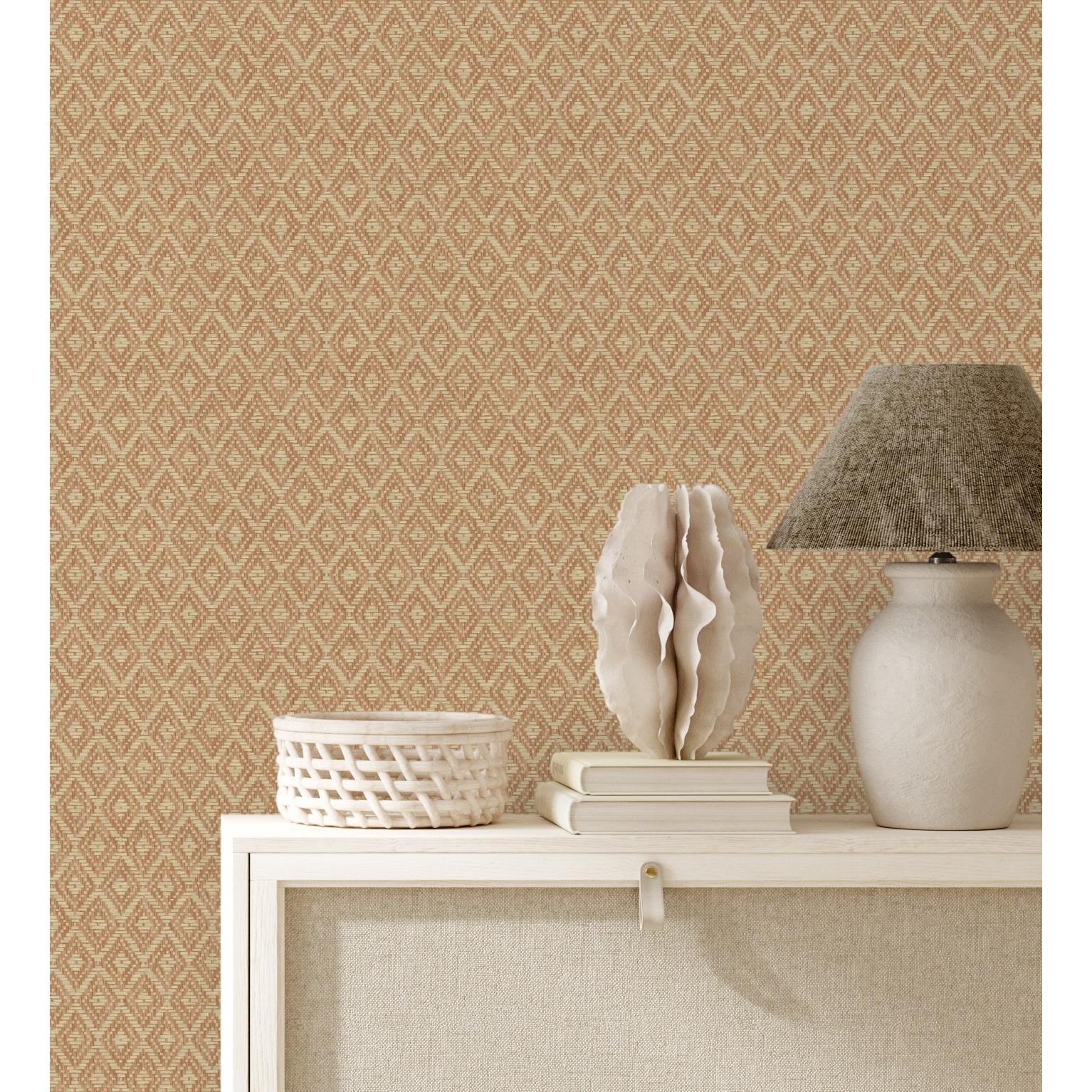 Papel pintado vinílico ecológico de diseño de rombos efecto fibra vegetal con relieve - Kaylan 681470 de GAULAN - Rollo de 10 m x 0,52 m