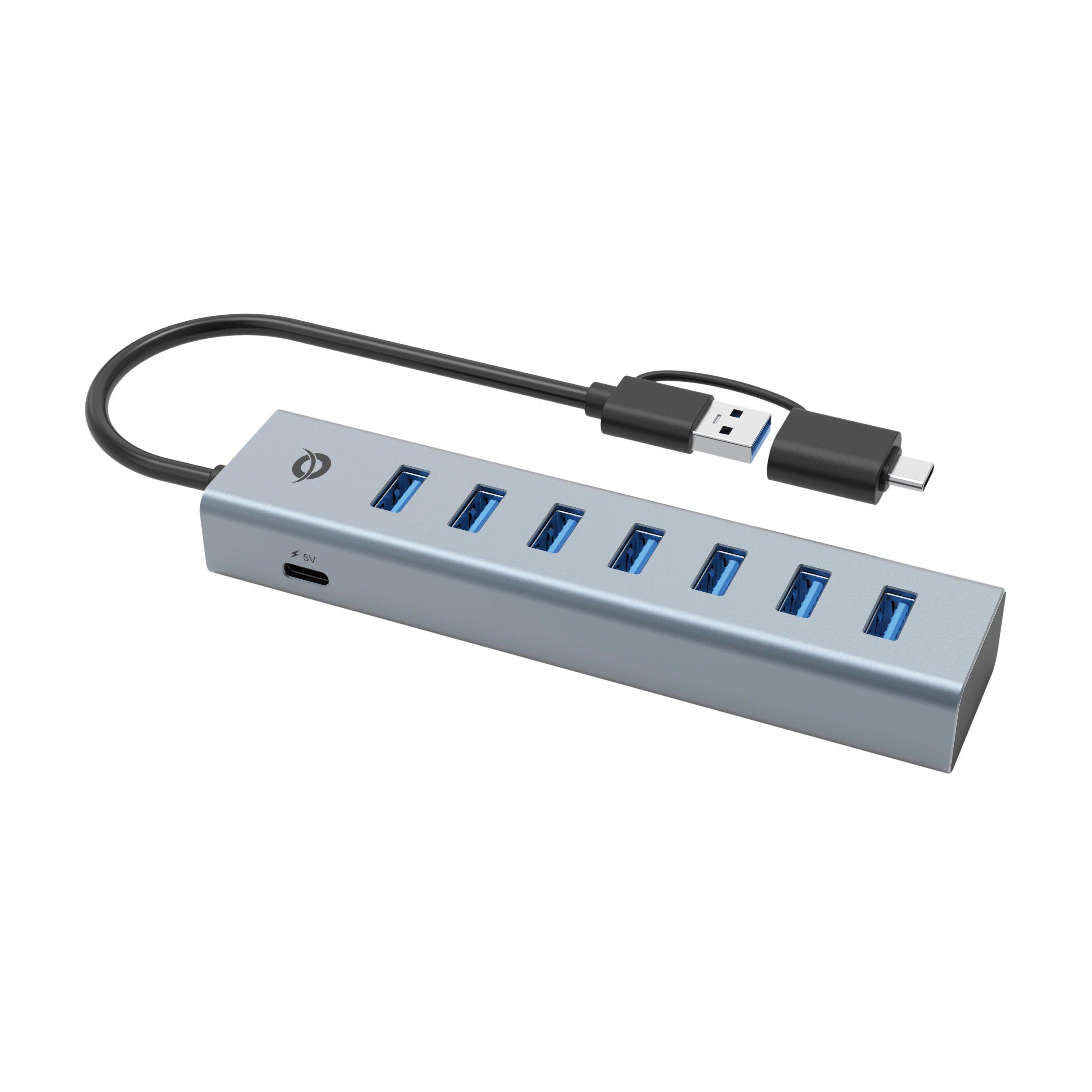 HUB Switch puertos 7 x USB-A CONCEPTRONIC HUBBIES21G | USB 3.2 Gen 1 (5 Gbps), USB Tipo C, 2 puertos SFP, Gris
