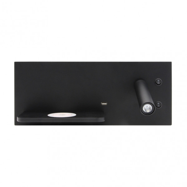 Aplique 2+8w 4000k velazquez dcho negro usb+qi  130lm doble encendido 14x35x14 cm
