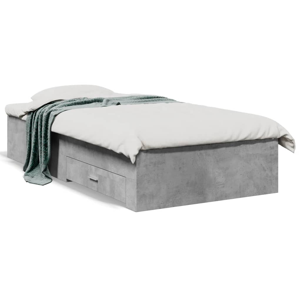 vidaXL Cama con cajones madera ingeniería gris hormigón 100x200 cm
