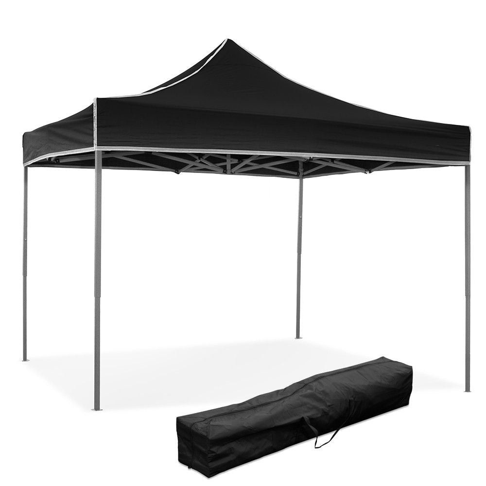 Gazebo plegable negro de 3 x 3 pulgadas cubierto de PVC impermeable