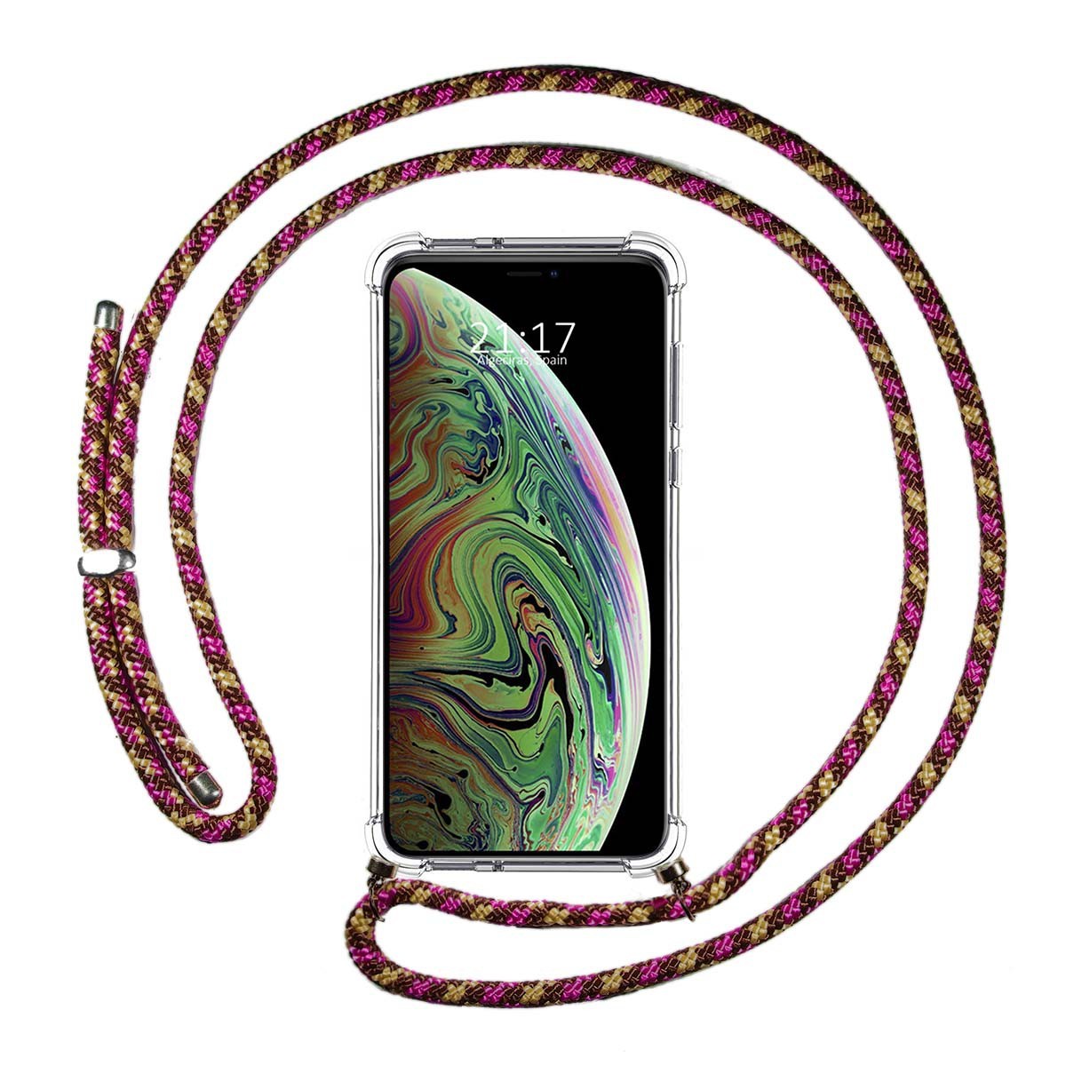 Tumundosmartphone Funda Colgante Transparente para Iphone Xs Max con Cordon Rosa / Dorado