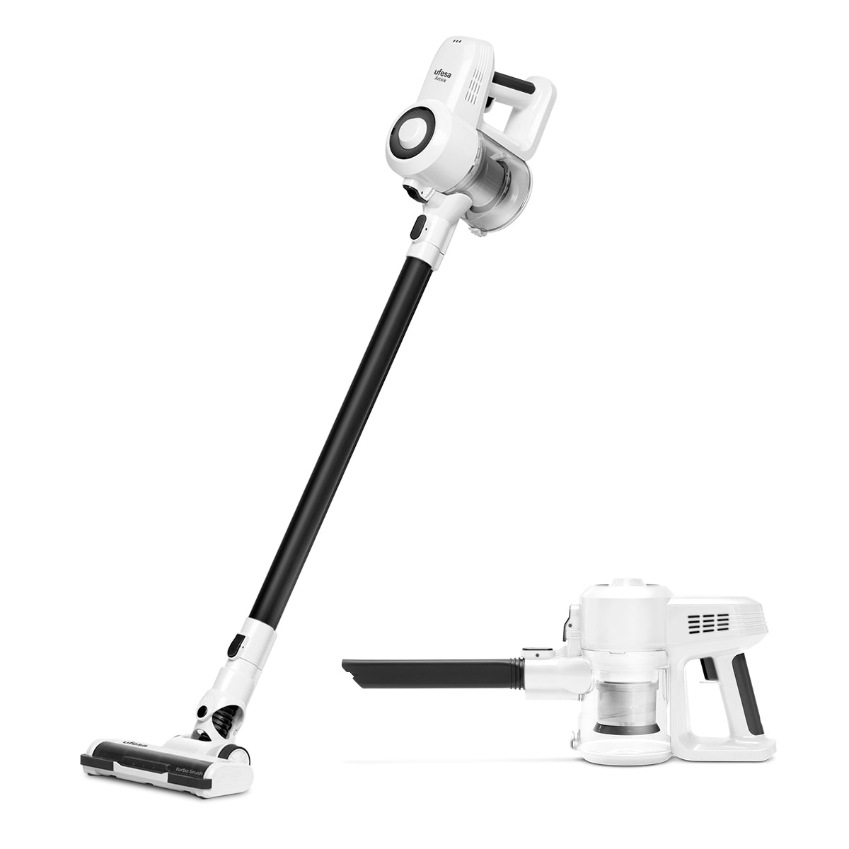 Ufesa - Aspirador escoba Ártica sin cable de 22V con cepillo motorizado para pelo de mascotas, 40 min autonomía, ideal para sofá, coche y alfombras, incluye soporte de pared