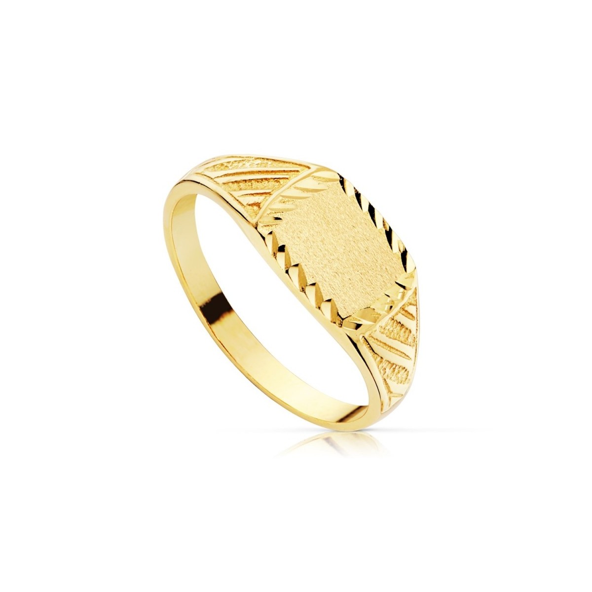 Sello oro 18k niño centro rectangular detalles diagonales talladas lateral