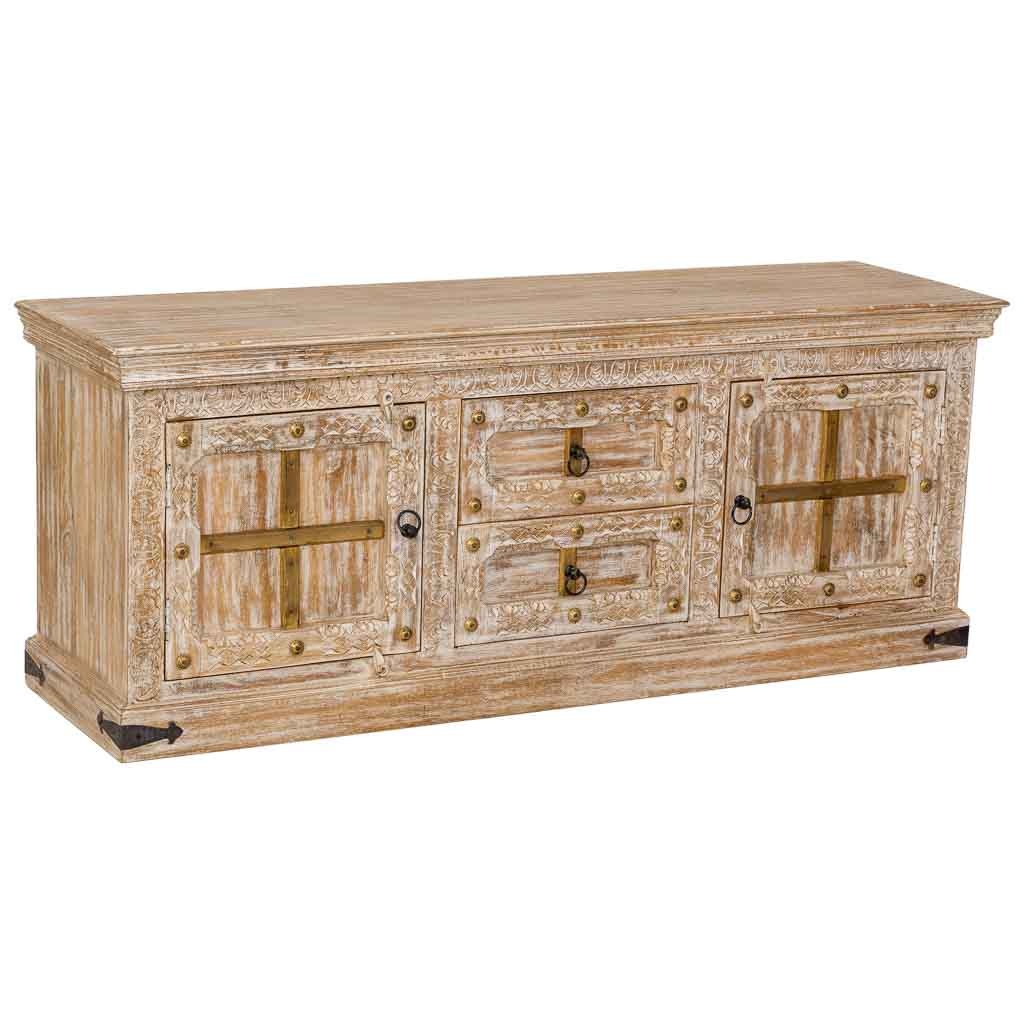 Wonderlust Deco - Mueble bajo de madera blanco 165x46x65h cm Marrón 165x46x65h cm