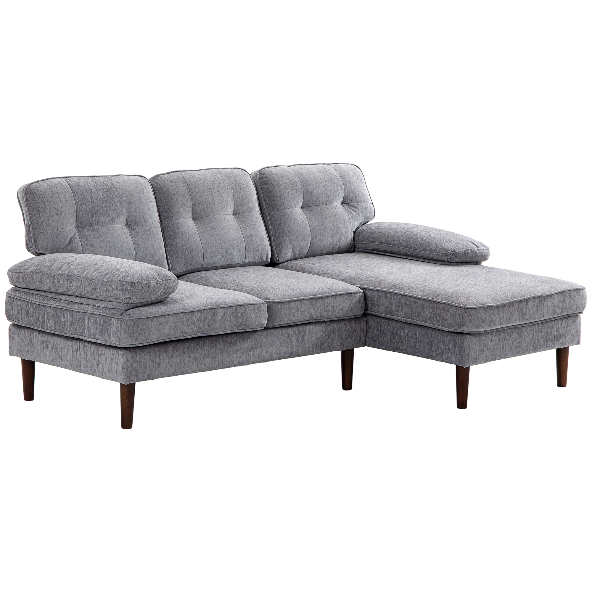 HOMCOM Sofá Esquinero de 3 Plazas Tapizado en Chenilla, Sofá Chaise Longue en Forma de L con Patas de Madera y Reposabrazos, Estilo Moderno, para Salón, 215x142x88 cm, Gris