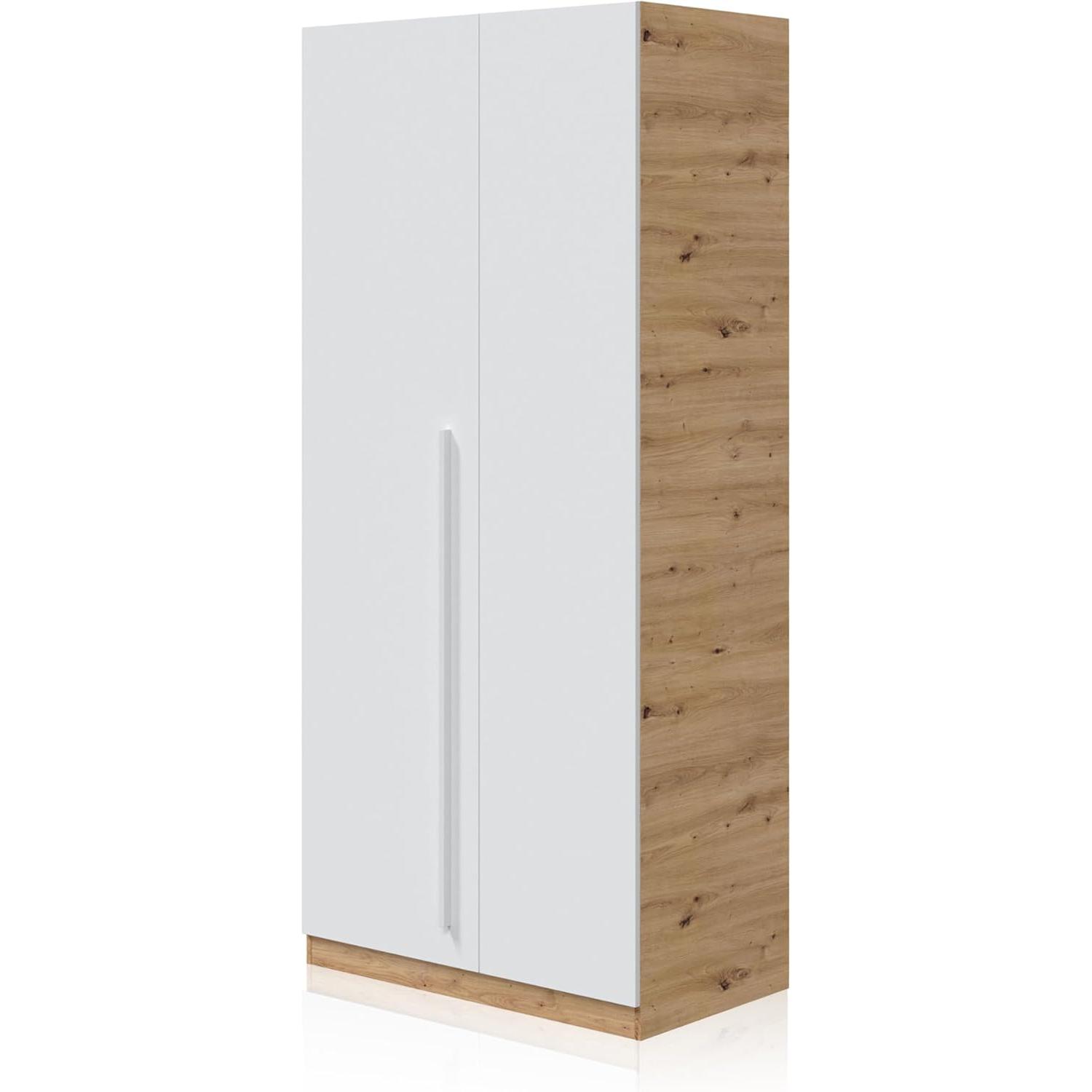 ARMARIO NOA DOS PUERTAS 200X90X52 CM BLANCO ARTIK Y ROBLE NODI