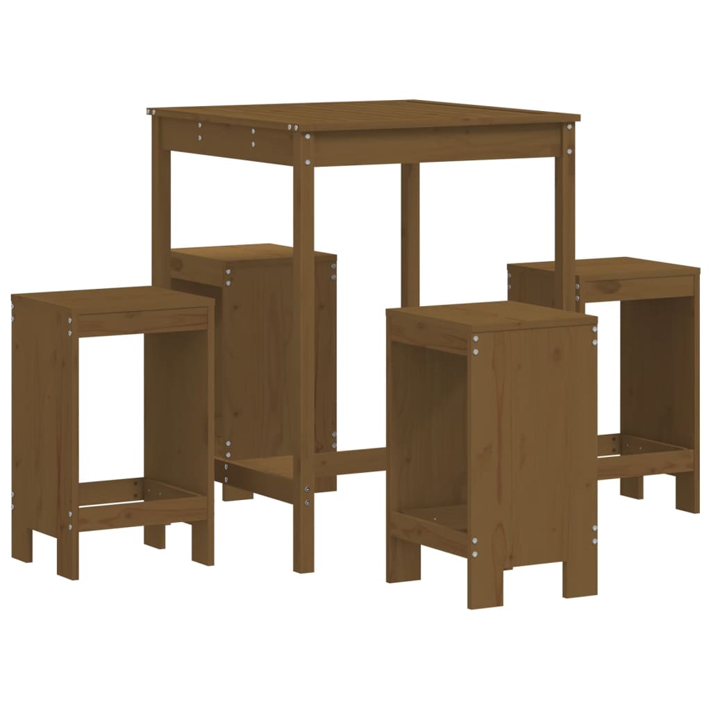 vidaXL Mesa y taburetes altos de jardín 5 pzas madera pino marrón miel