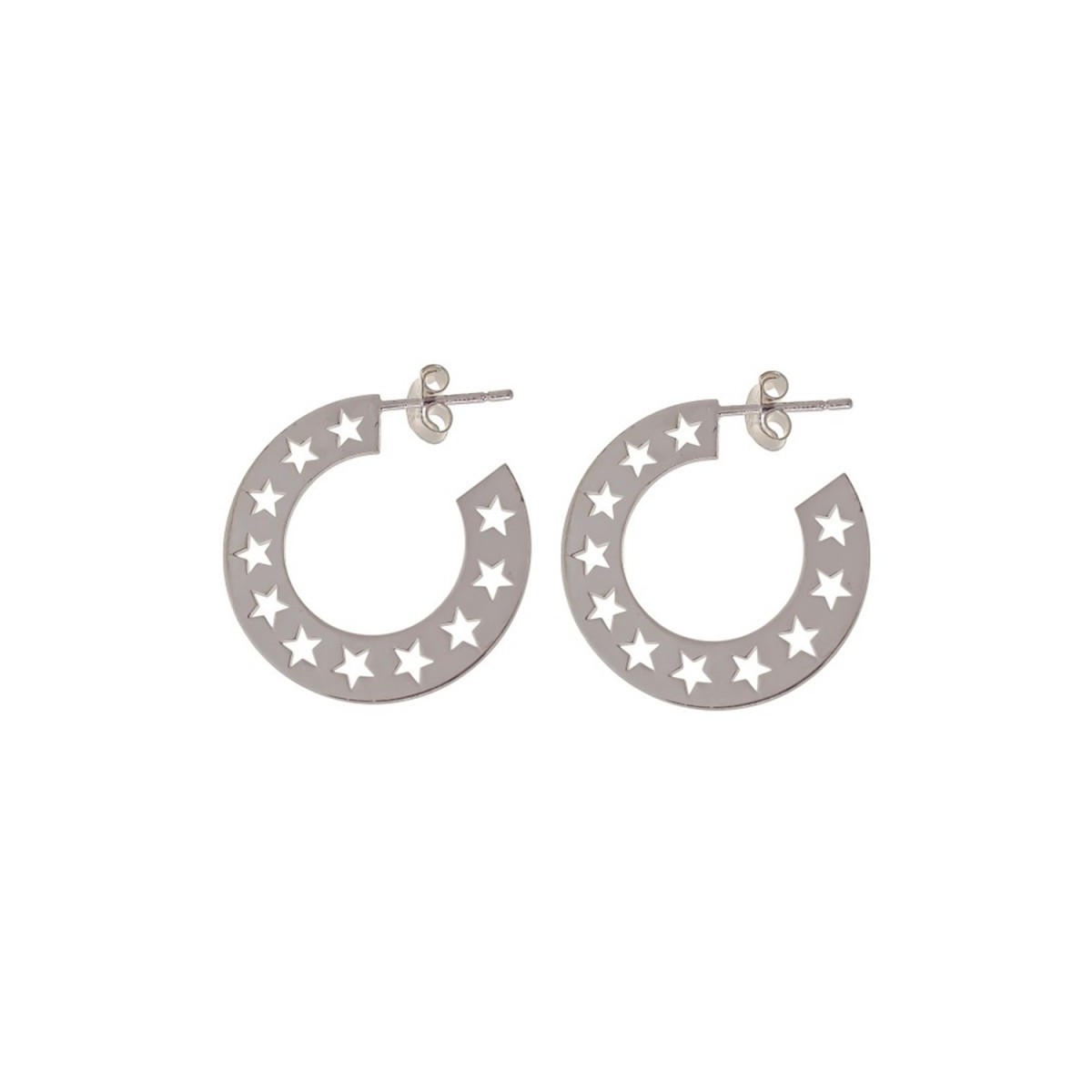 Pendientes plata Ley 925m aros 23mm. planos estrellas caladas cierre presión mujer