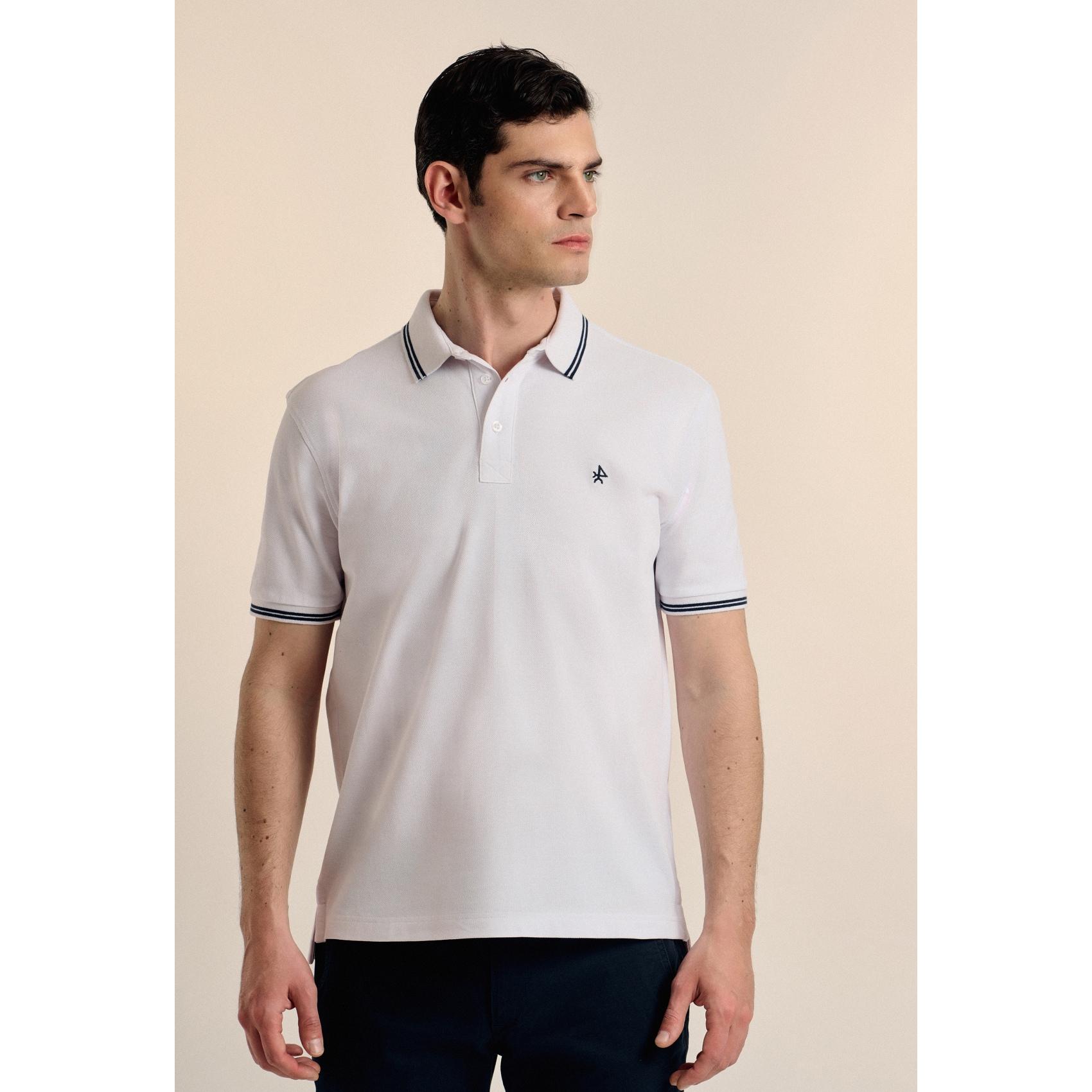 Polo Valecuatro doble franja clásico blanco