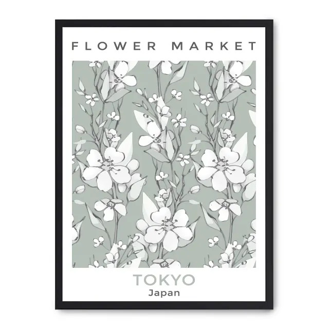 Cuadro flower market i 30x40cm, Póster impreso en papel de primera calidad de 180gr, montado sobre marco de madera MDF acabado en negro., Arte - Pinturas