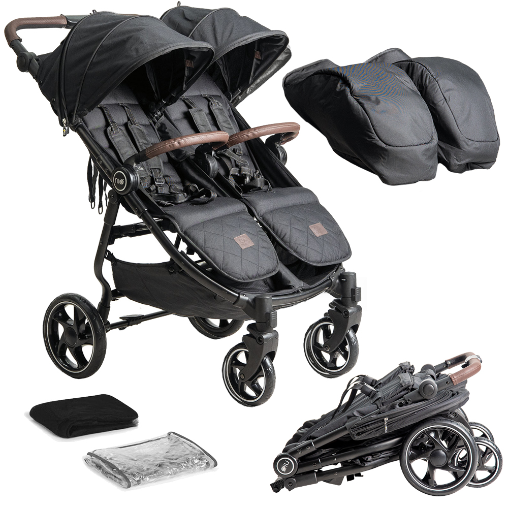 Niu - Silla de paseo Gemelar VentTwin+ para bebes - Ligera, Compacta y Versátil Carro Gemelar: Capazo NO incluido (aparte) - Respaldos y Reposapiés ajustable Chasis de aluminio - capota XXL…