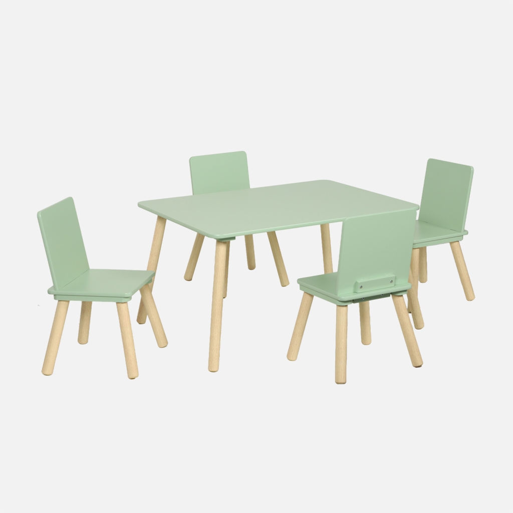 sweeek - Mesa rectangular infantil de madera de pino, 4 sillas , Judith , 80x60x44